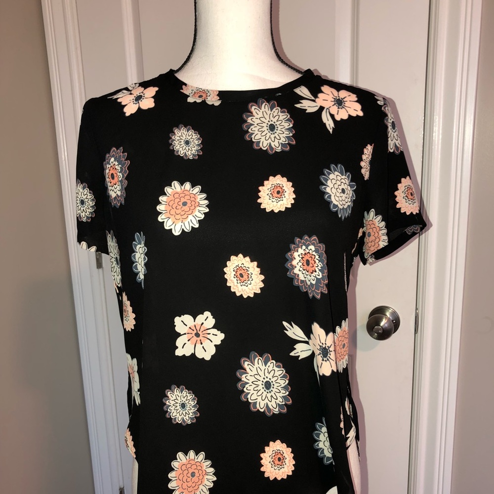Black floral chiffon blouse